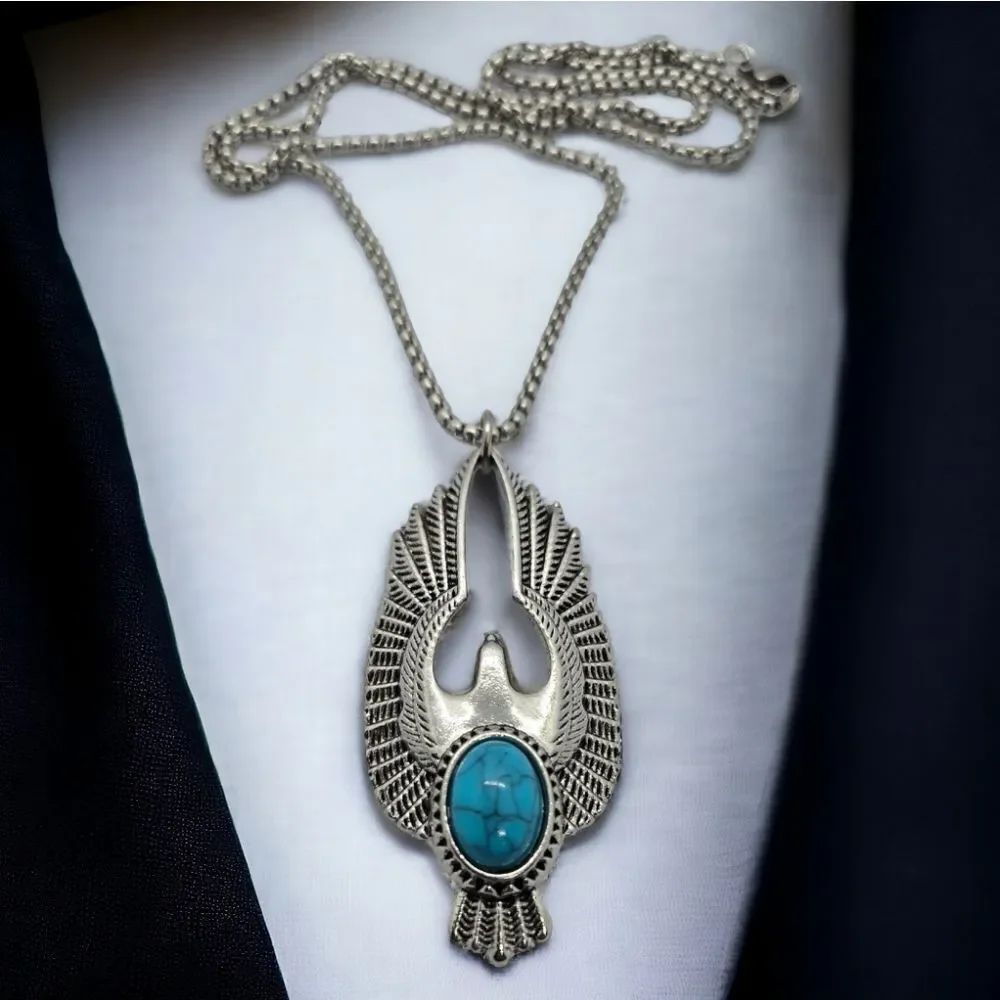 Eagle Wing Turquoise Necklace Thunderbird Western Tribal Stainless Steel Pendant